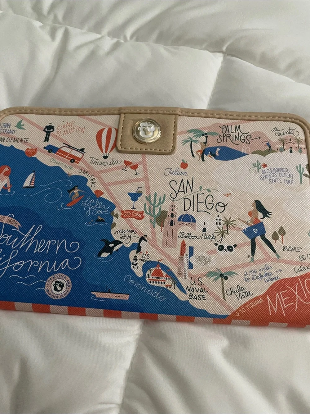 Spartina 449 Coastal Map Zip Wallet - Blue, Cream, Tan, Orange